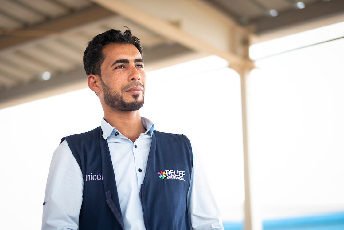 RI staff Daham at Relief International's center in Village 5 of Azraq camp in Jordan. Elie Gardner/RI