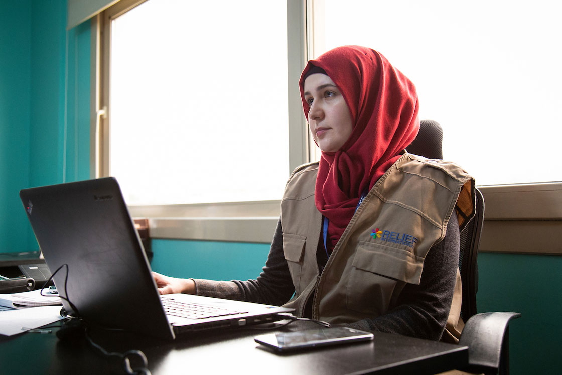 Rahil Smaha, Meal Officer, photographed at Relief International's Bekaa office in Lebanon. Elie Gardner/RI